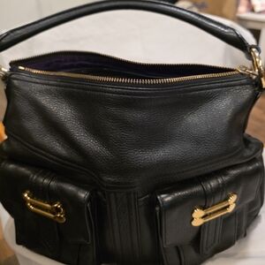 Ralph Lauren leather Bermondsey Hobo handbag pebble texture. Deep Purple Lining